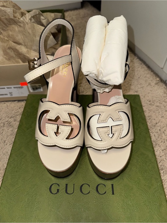 Gucci Shoes - Gucci Cream Leather Interlocking G Platform Sandals